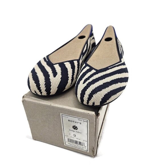 New Rothy's The Flat Indigo Zebra Womens 9 Rothys Ballet Flats - Picture 1 of 10